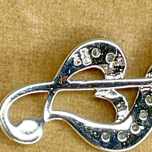 Vintage 925 Sterling Silver Rhinestone Treble Clef Design Pendant Marked MO - Picture 4 of 6